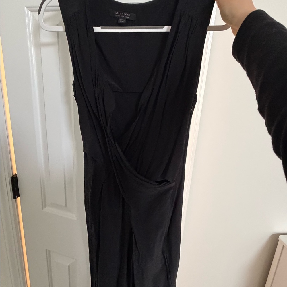 All Saints Black Draped Midi Dress
